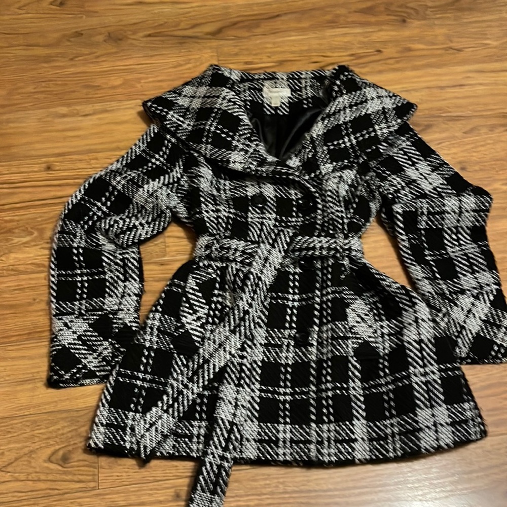 Dressbarn Women’s Misses Black & White Plaid Dressy Winter Coat Jacket Wool